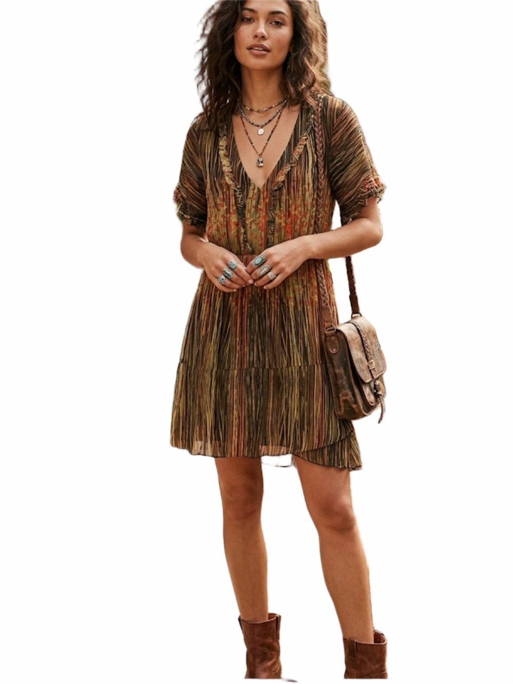 Ecru Raw Edge Silky-Lined Layered Dress Boho Artsy V-Neck Size medium